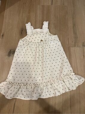 Cielito Beige Dress with Green embroidered dots